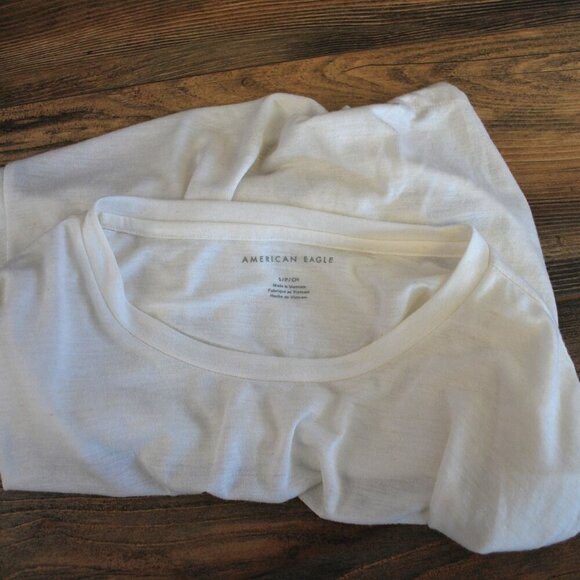 American Eagle Women's S Drawstring Cropped Tee Cream/White - Picture 3 of 3